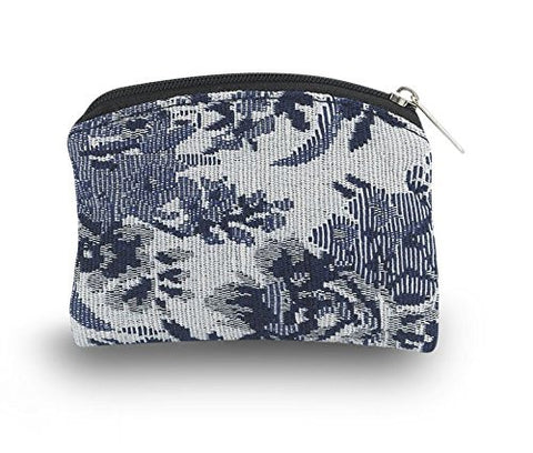Brocade Rosary Pouch Blue Flower Pattern 3" x 4"