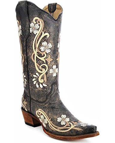 Ladies Black-Multi Color Floral Embroidery, size 7.5M