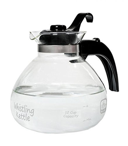 12 Cup Glass Stovetop Whistling Kettle (8.7" x 6.5" x 7.6")