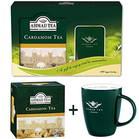 Ahmad Tea Gift Set - 100 Tea bags & Ceramic Mug (Cardamom)