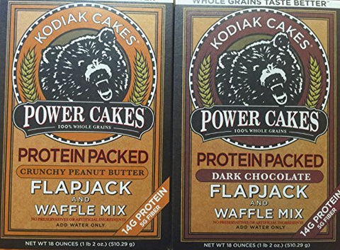 Kodiak Power Cakes Crunchy Peanut Butter Flapjack & Waffle Mix, 18 oz and
Kodiak Power Cakes Dark Chocolate Flapjack & Waffle Mix , 18 oz