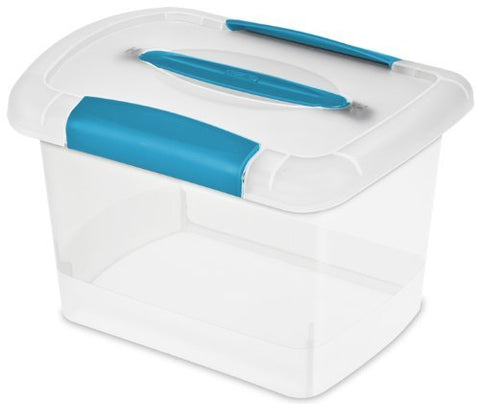Small Nesting Showoffs, Clear Lid & Base W/blue Aquarium Handle & Latches, 10 1/2" L X 7 7/8" W X 7" H