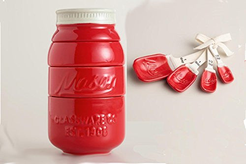 Red Ceramic Mason Jar Measuring Cups and Spoons