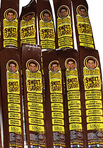 Pure Grass Fed U.S.A. Beef Jerky Snack Sticks - 10 Sweet & Savory | Raised on Pasture - Never Fed Grain | Gluten Free | No Antibiotics | No Hormones | No Nitrates