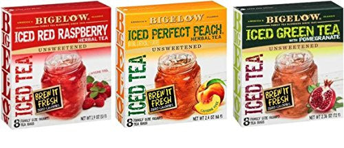 Bigelow Tea Perfect Peach Iced Tea (8 ct), Green Tea with Pomegranate Iced Tea (8 ct) and Red Raspberry Iced Tea (8 ct)