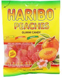 Gummi Candy Haribo Peaches 4oz Peg Bag