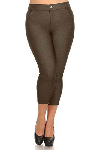 Yelete Women's Basic Solid Color Cotton Blend Capri Jeggings (Army Green, Small)