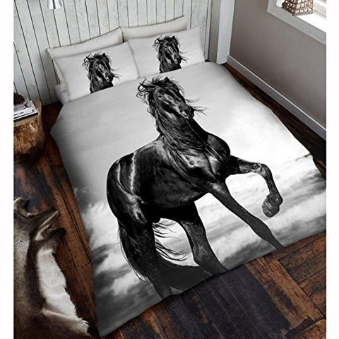 3D Black Horse Single Duvet Set (11108726) - 137cm x 200cm Pillowcase size each: 50cm x 75cm (Black and grey)