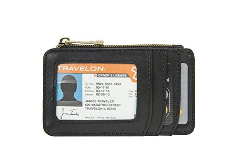 RFID Blocking Leather ID and  Card Holder- Black