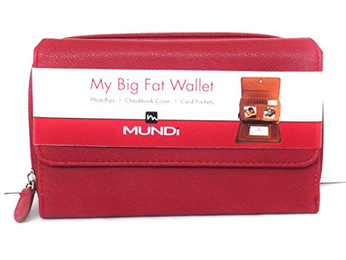 MUNDI Women's Faux Pebbled Leather MY BIG FAT WALLET Flap Clutch Ladies (One Size, Red)