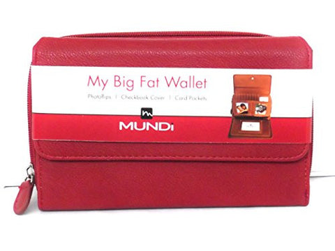 MUNDI Women's Faux Pebbled Leather MY BIG FAT WALLET Flap Clutch Ladies (One Size, Red)