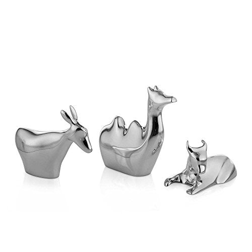 Mini Nativity Animals, Donkey: 3.5" L x 3" H, Camel:  4" L x 4" H, Bull: 4" L x 2" H, Alloy