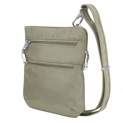 Anti-Theft Classic Slim Double Zip Crossbody Bag- Stone