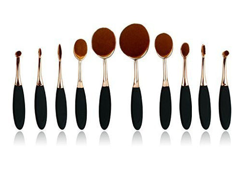 10 Piece Black and Gold Oval Brush Set