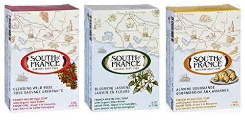 South of France Bar Soap, 3-pack (Climbing Wild Rose, Blooming Jasmine and Almond Gourmande), 6 oz each