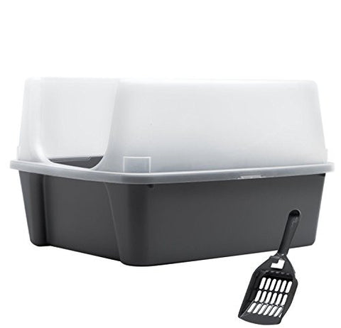 Open Top Litter Box With Shield-Black