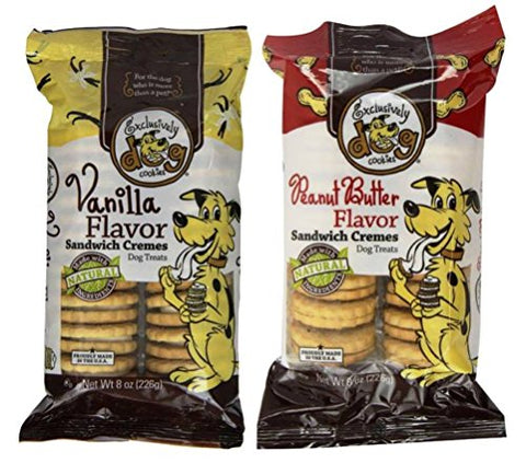 Exclusively Dog Cookies, Vanilla Flavor Sandwhich Cream, 8 oz. and Exclusively Dog Cookies, Peanut Butter Flavor Sandwhich Cream, 8 oz