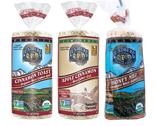 Rice Cake, Honey Nut 9.6 oz,
Rice Cake, Apple Cinnamon 9.5 oz and
Rice Cake, Cinnamon Toast 9.4 oz