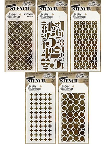 Stampers Anonymous Tim Holtz Layering Stencil - Latticework, Tim Holtz Layering Stencil - Numeric, Tim Holtz Layering Stencil - Blocks, Tim Holtz Layering Stencil - Plus,  Tim Holtz Layering Stencil - Ringer