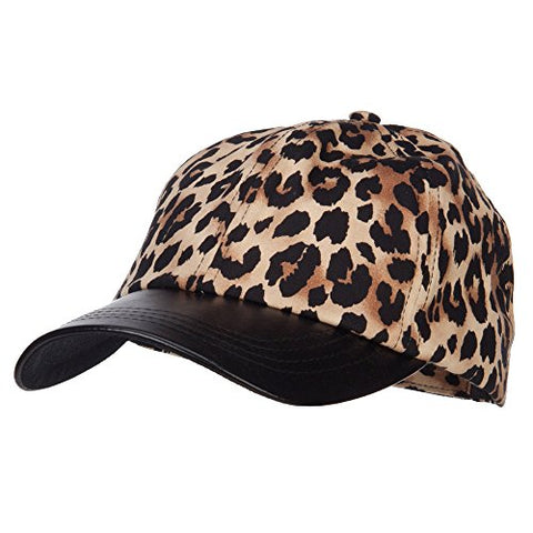 MG, Leopard Print Cap with Leather Bill - Brown (fitting up to size XL)