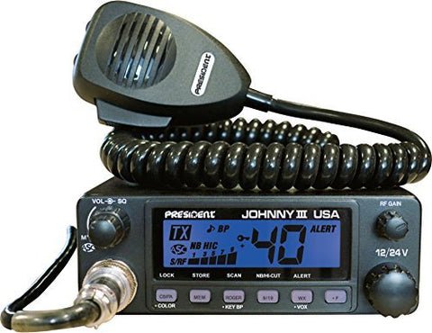 President 12-24 Volt 40 Channel Mobile CB Radio with Selectable 3 Color Front Panel, VOX, Weather, RF Gain
