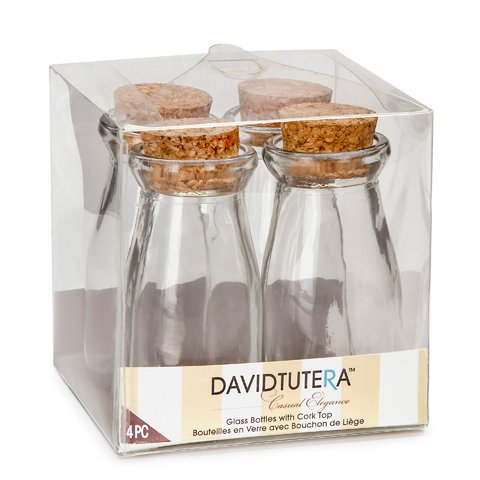 Mini Glass Milk Bottles with Cork Stoppers 3.75" Tall 4 per Pack