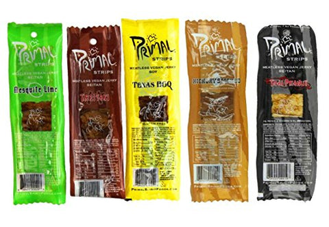 Meatless Jerky Mesquite Lime Seitan, Meatless Jerky Seitan Teriyaki Bar, Meatless Jerky Texas BBQ Soya, Meatless Jerky Hickory Smoke Bar, Meatless Jerky Thai Peanut Seitan