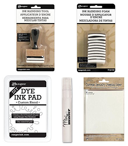 Ranger Ink Blending Tool (plus 2 foams), Ranger Mini Mister 1 pc and Ranger Replacement Foams (10 foams), Tim Holtz Distress Specialty Stamping Paper 4 1/4 X 5 1/2 (20 Sheets) and Ranger DIY Ink Pad