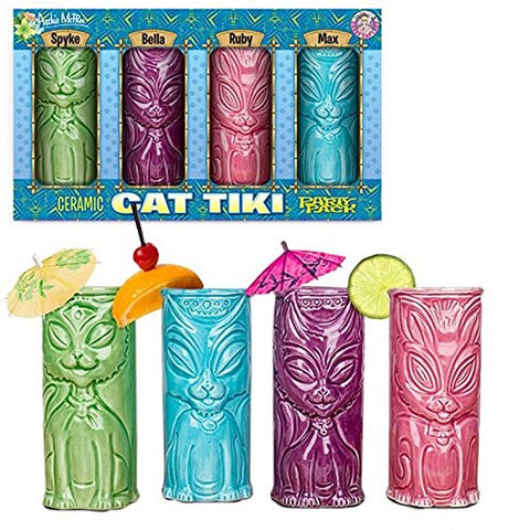 Mugs - Cat Tiki Set of 4, 5.5"H mugs
