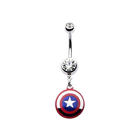 14g 7/16 Captain America Logo Dangle Charm Navel
