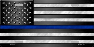 AMERICAN FLAG THIN BLUE LINE NOVELTY WHOLESALE METAL LICENSE PLATE LP-7902