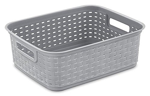 Short Weave Basket, Cement, 15" L X 12 1/4" W X 5 1/4" H