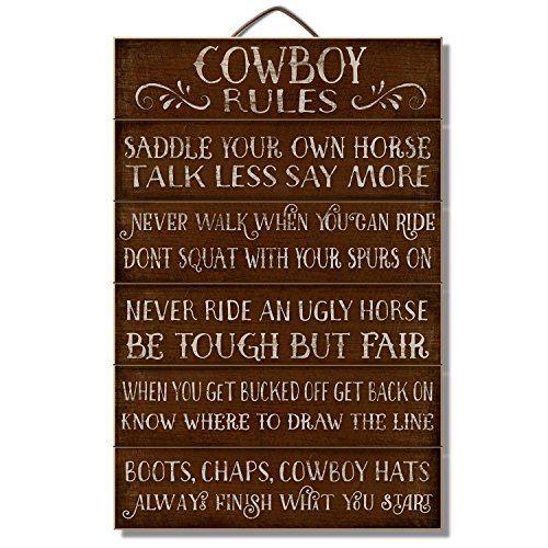 Cowboy Rules Slatted Wood Sign, 12 " x 18" x 2.25"