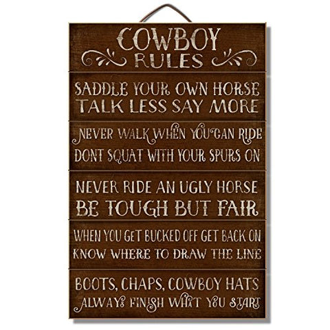 Cowboy Rules Slatted Wood Sign, 12 " x 18" x 2.25"