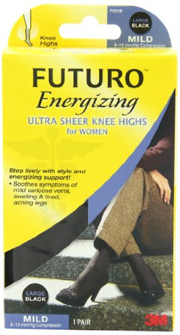 Futuro Ultra Sheer Knee Highs for Women, Black, Large