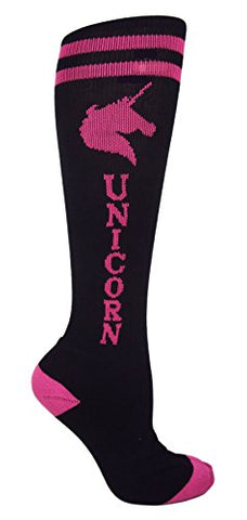 MOXY Socks ** Black with Pink Unicorn! ** Knee-High Fitness Socks