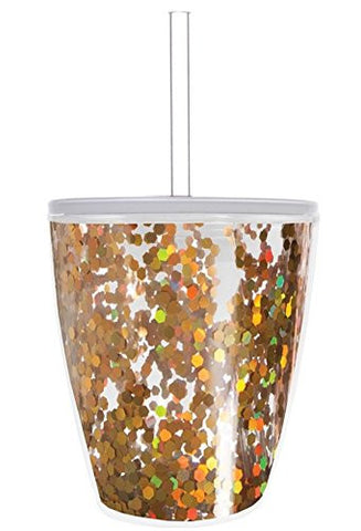 10oz DW DOF- Gold Confetti with Lid and Straw