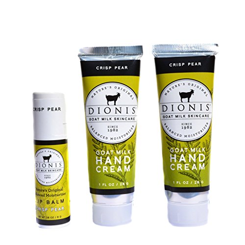 Crisp Pear Lip Balm, .28 oz. tube/ 8 g (1 pc) and
Crisp Pear Goat Milk Hand Cream, 1.0 oz. tube (2 pcs)