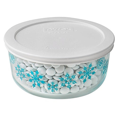 Pyrex Simply Store 4 Cup Bondi Snowflakes with White Plastic Cover