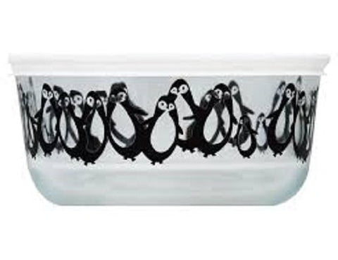 Pyrex Simply Store 4 Cup Black Penguins with White Plastic Cover