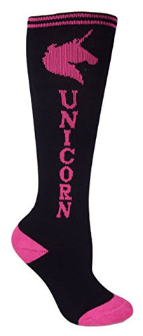 MOXY Socks ** Black with Pink Unicorn! ** Kids Knee-High Athletic Socks