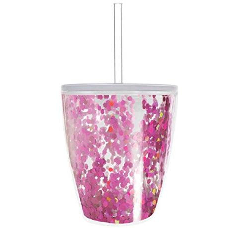 10oz DW DOF- Pink Confetti with Lid and Straw