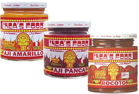 Inca's Food Rocoto Pasta, 7.5oz, Inca's Food Aji Amarillo Pasta, 7.5oz and Inca's Food Aji Panca Pasta, 7.5oz