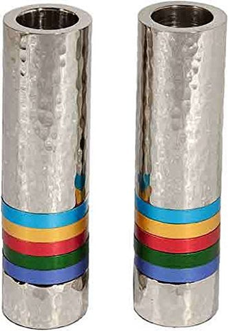 Cylinder Candlesticks - Hammer Work - Rings - Multicolor