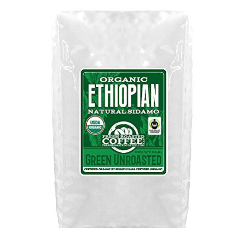 Fresh Roasted Coffee, Ethiopian Natural Sidamo (Organic), Unroasted Green Coffee, 5-lb
