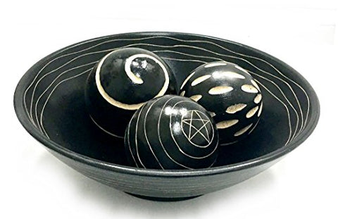 Artisan Deco Bowl & Balls (Bowl: 11 1/2" diameter x 3 1/2" high; each ball is approx. 3 1/2" diameter)