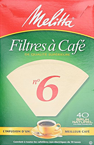 Melitta 626412 Cone Coffee Filters, 40 Count, Natural Brown
