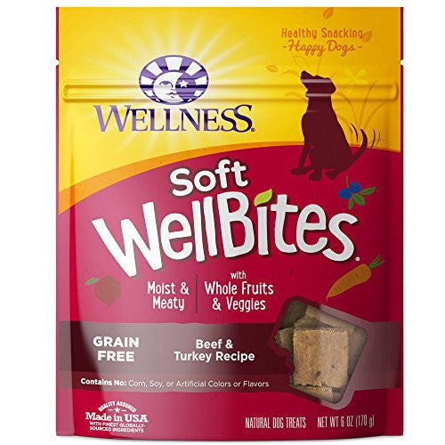 Wellness Soft WellBites Natural Grain Free Dog Treats, Beef & Turkey, 6-Ounce Bag