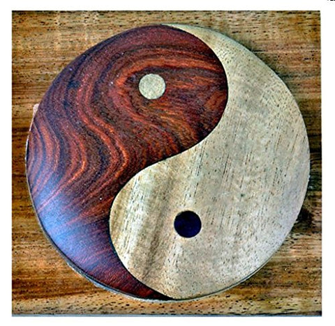 Wood Intarsia Boxes, Ying Yang, 4 inches x 4 inches x 3 inches