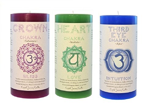 Chakra - Crown 3X6 Pillar, Chakra - Heart 3X6 Pillar and Chakra - Third Eye 3X6 Pillar